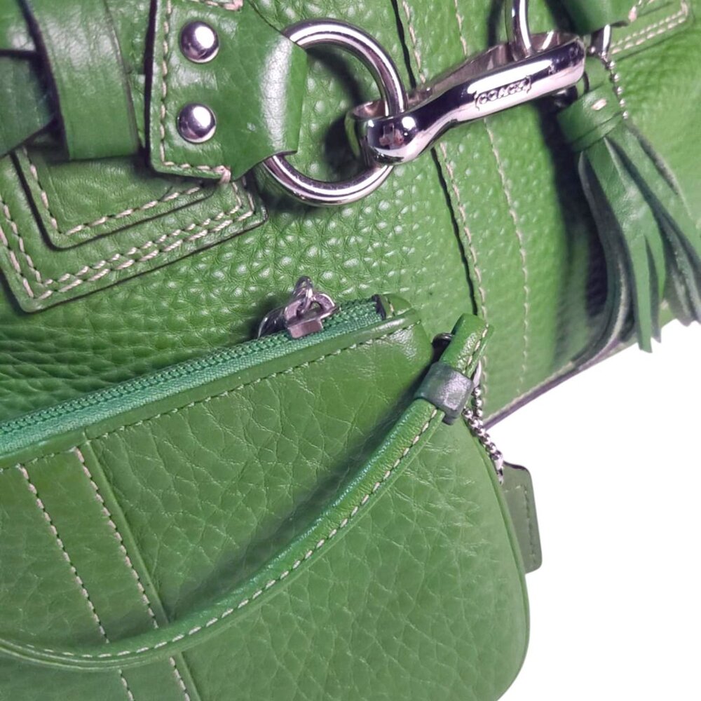 COACH Hampton Pebble Green Leather Satchel & matching wallet - Picture 10 of 11